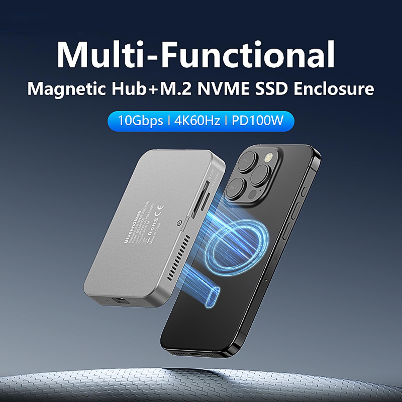 Magnetic Docking Station with M.2 NVMe SSD Enclosure, 10Gbps USB C Hub