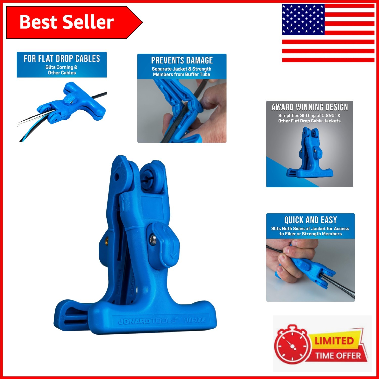 FOD-2000 Blue Fiber Optic Slitting Tool - Ergonomically Designed for Precision