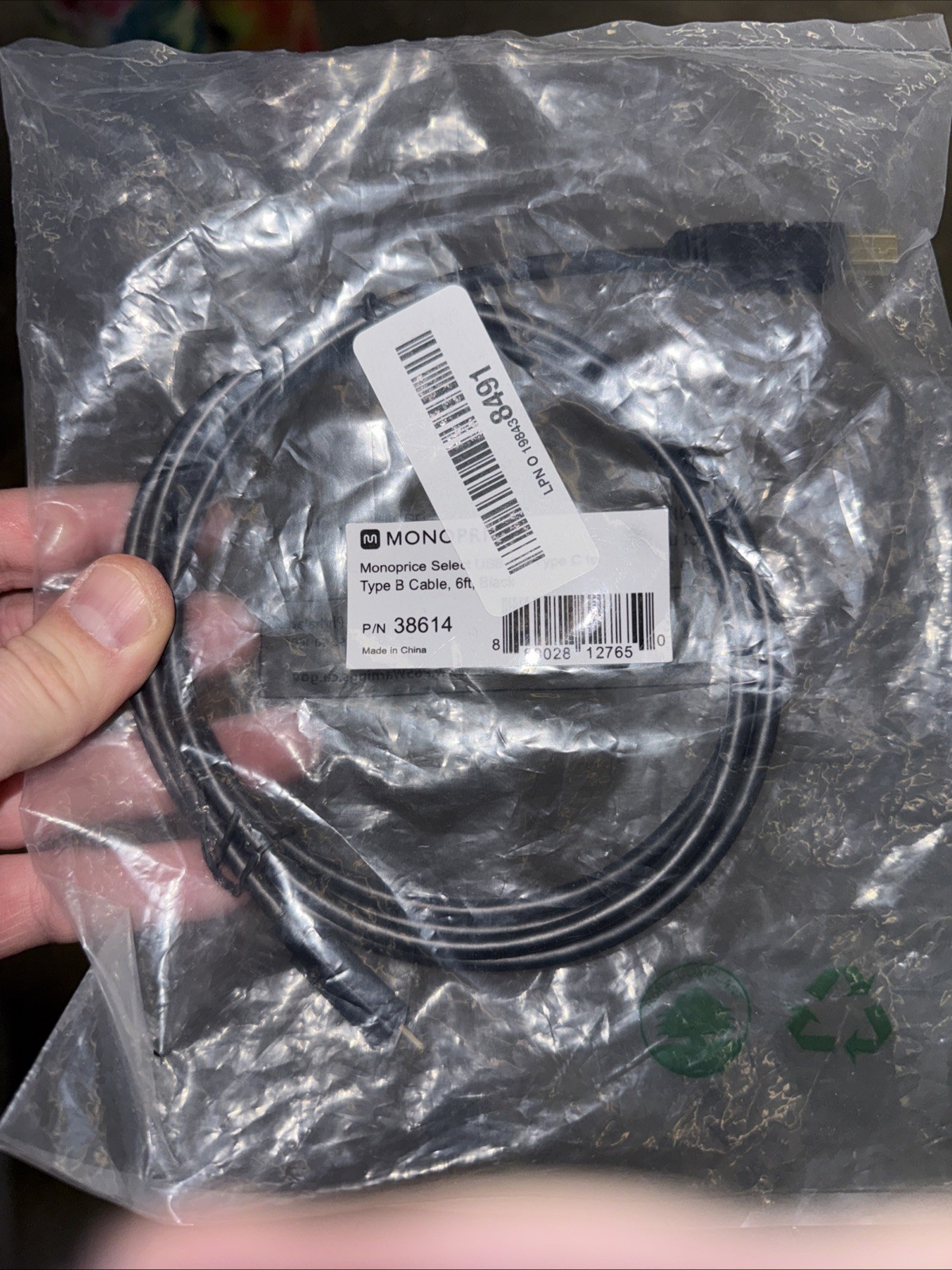 Monoprice USB 3.0 Type-C to Type-B Cable - 6ft - Black For External Hard Drive