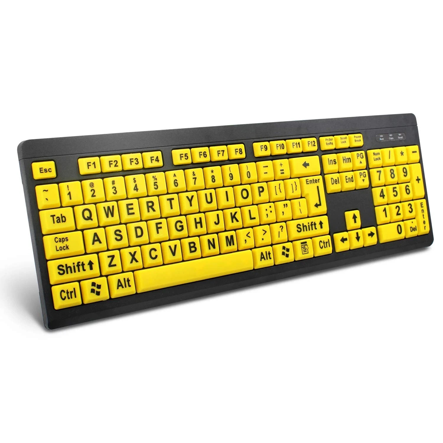 Large Print High Contrast Wired Keyboard Yellow Letters USB Seniors Low Vision