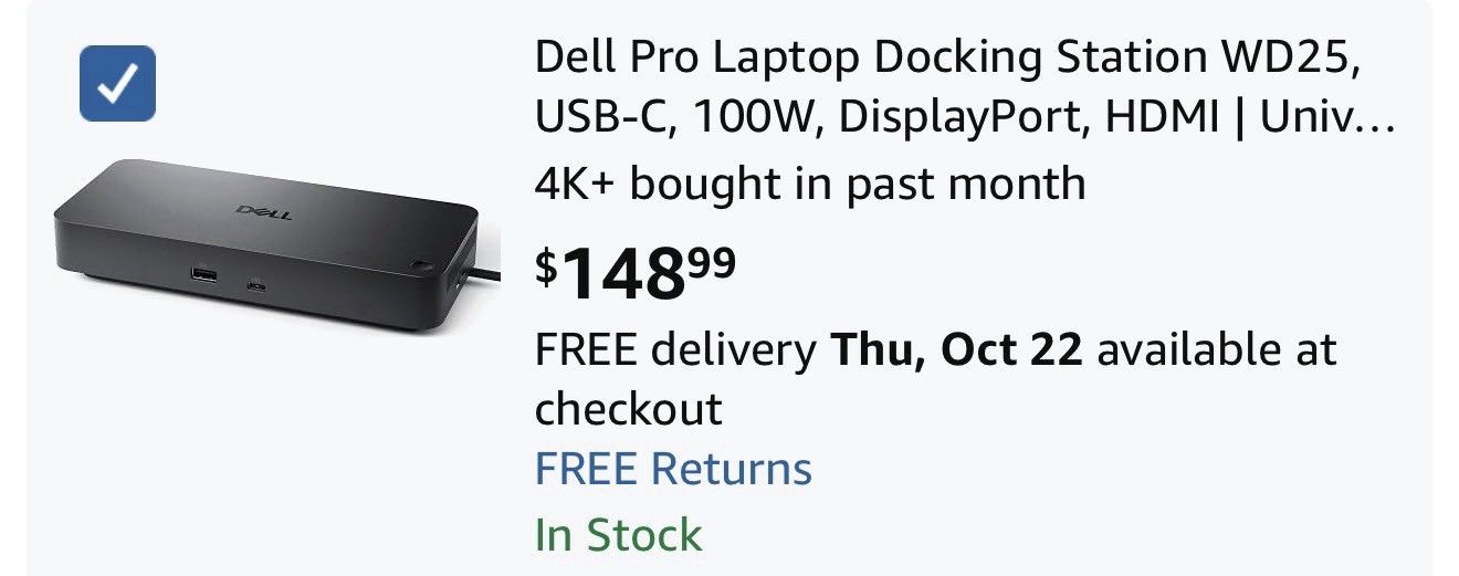 Dell Pro Laptop Docking Station WD25  USB-C, 100W  DisplayPort HDMI - Black new