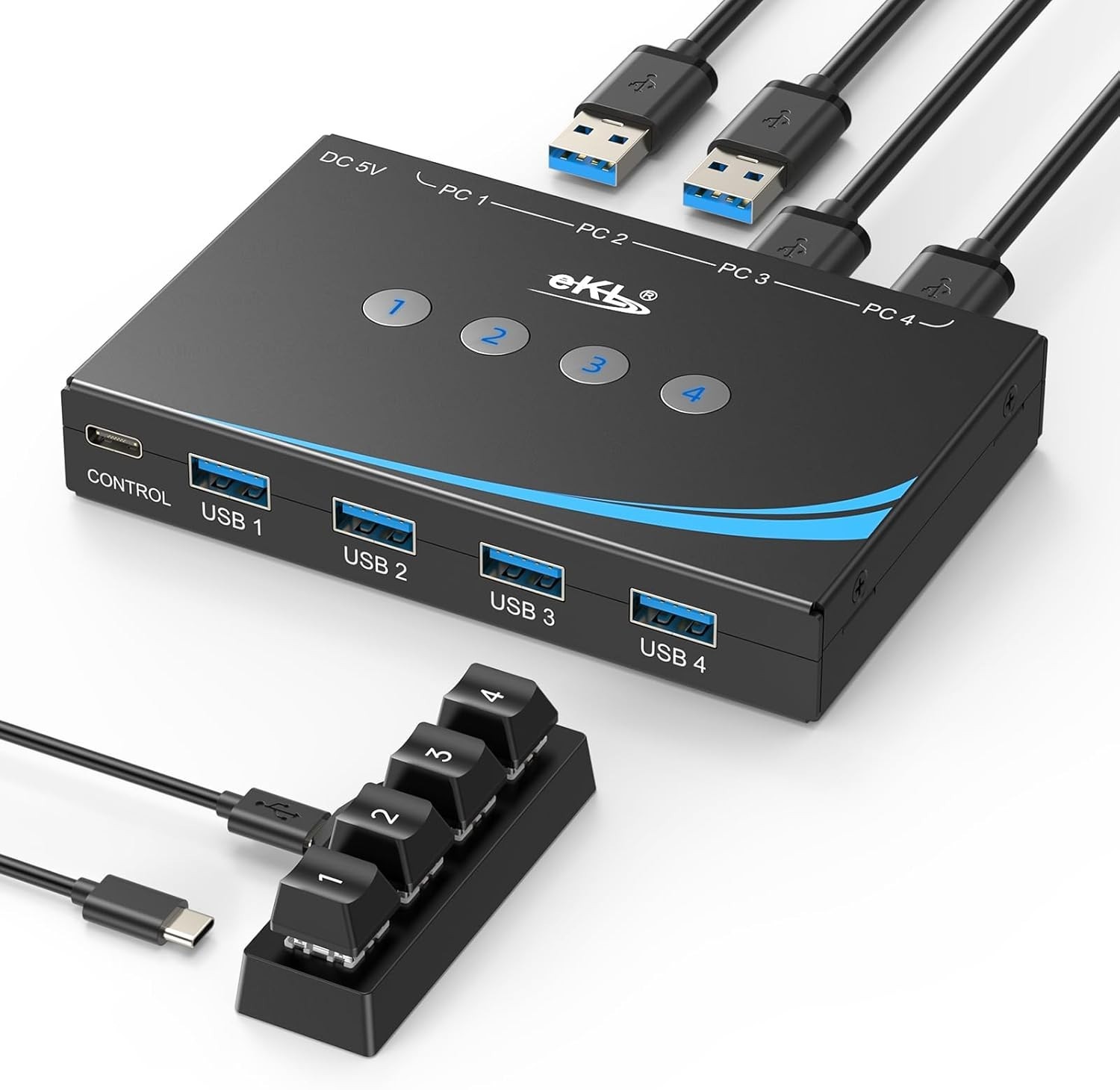 USB 3.0 Switch 4 Computers Sharing USB Peripherals, 4 Port USB Switcher Sharing