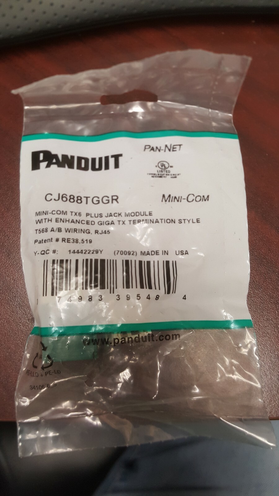 Panduit CJ688TGGR Mini-Com RJ45 Jack Module Green(pack of 10)
