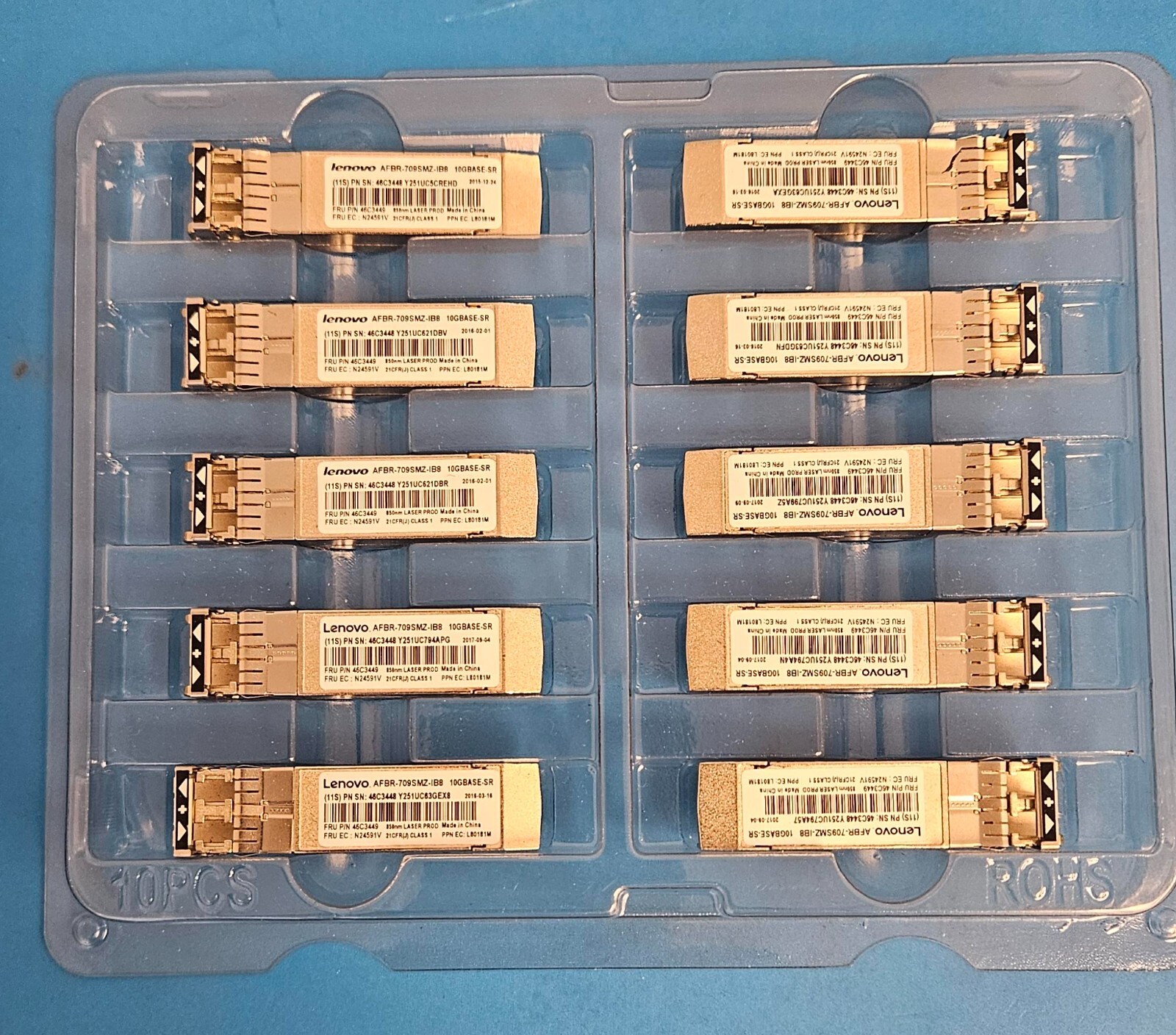 LOT 10 Lenovo IBM 10GBASE-SR 10Gb SFP+ Short Range Transceiver 46C3448 46C3449