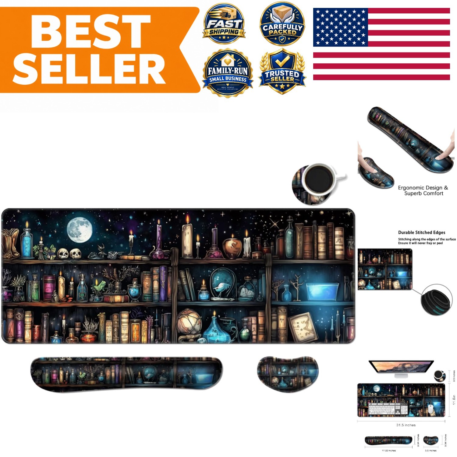 XXL Ultra-Thick Gaming Mouse Pad with Memory Foam Wrist Rests - Stylish Design