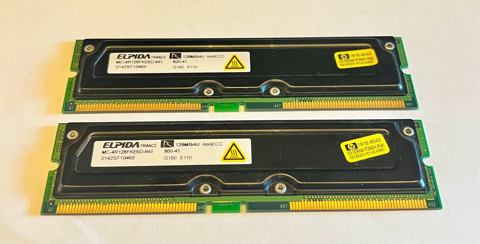 PRICE REDUCED - QTY 2 - Elpida 128 MB RIMM DRAM Memory (MC-4R128FKE6D-845)