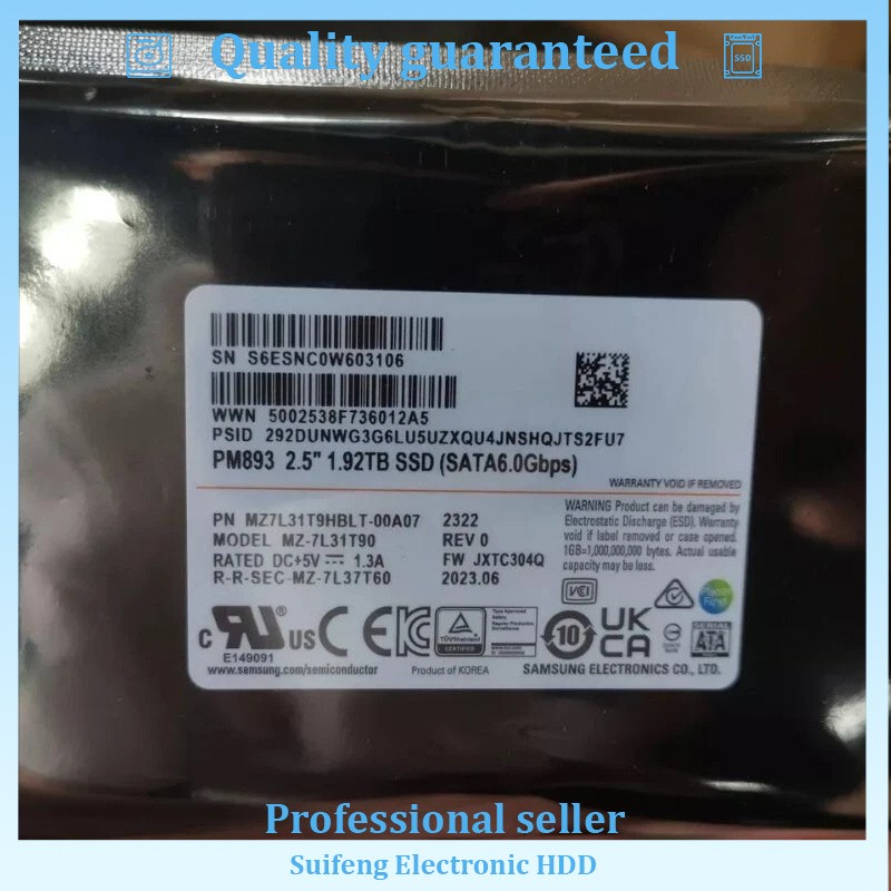 Original Samsung PM893 1.92TB SSD SATA III Solid State Drive MZ7L31T9HBLT-00A07