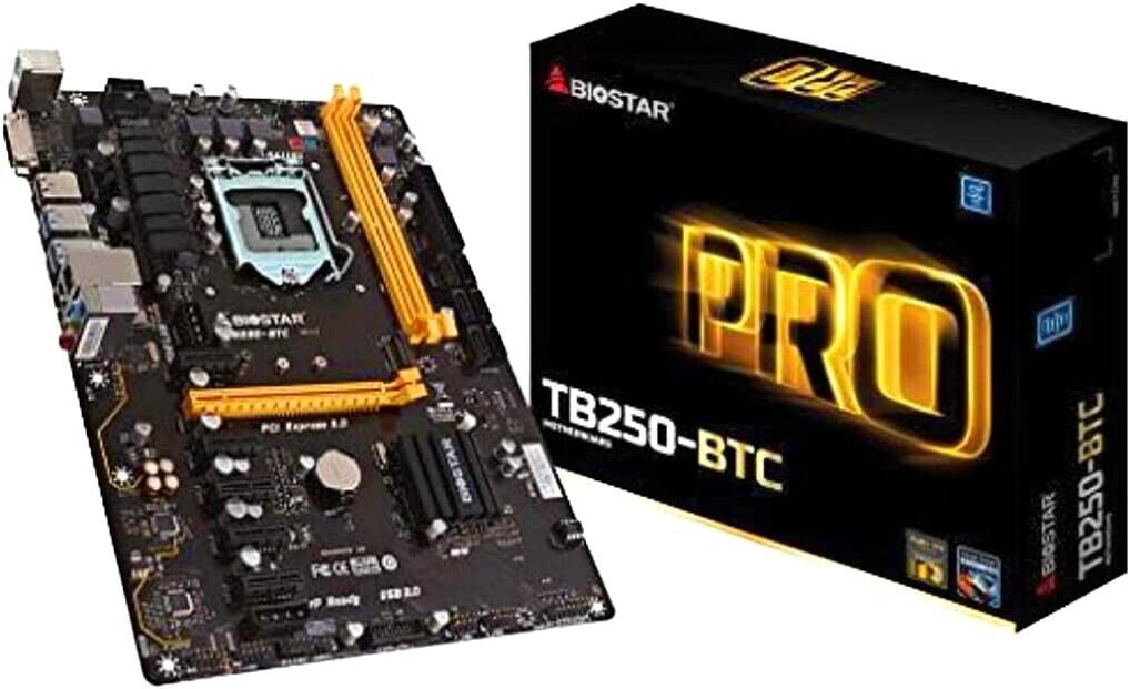 Biostar TB250-BTC LGA1151 DDR4 6 GPU ATX motherboard, CPU, RAM & FAN Included
