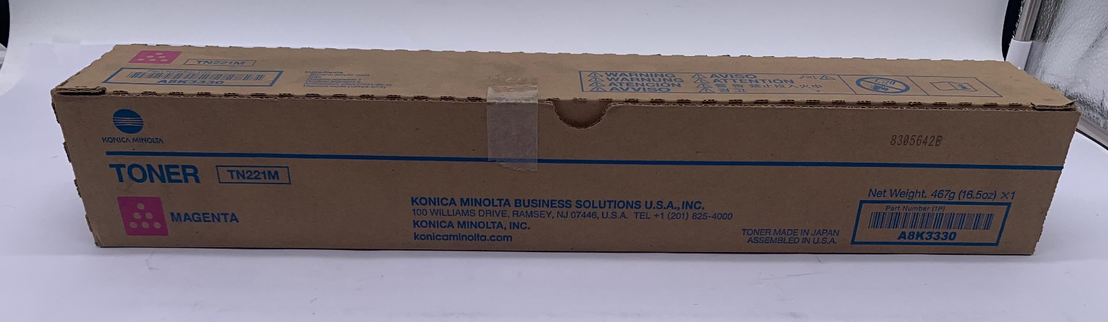 Genuine Konica Minolta TN221M (A8K3330) Magenta Toner Cartridge, OEM