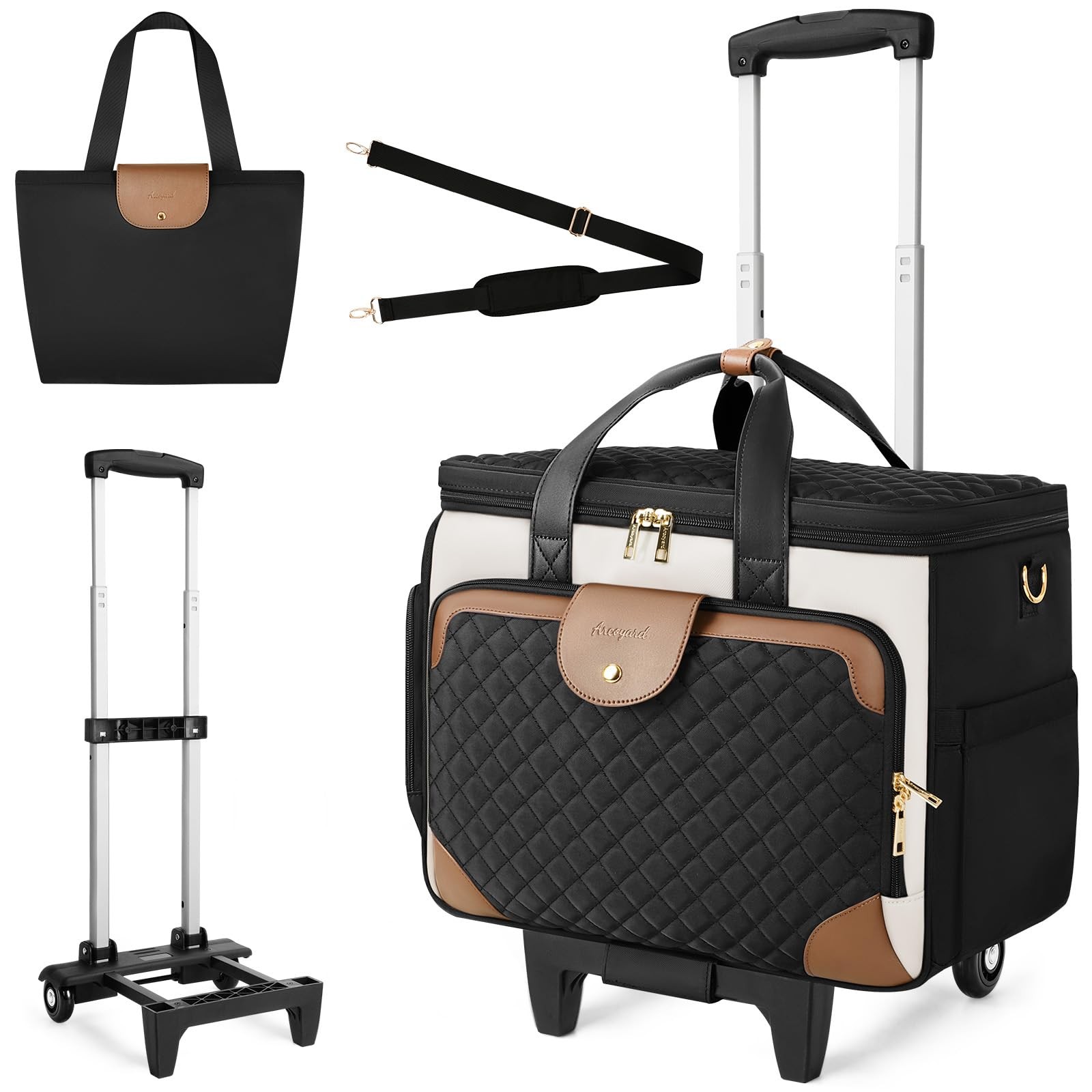 Arcoyard Rolling Teacher Bag with File Tote and Large, Beige Brown