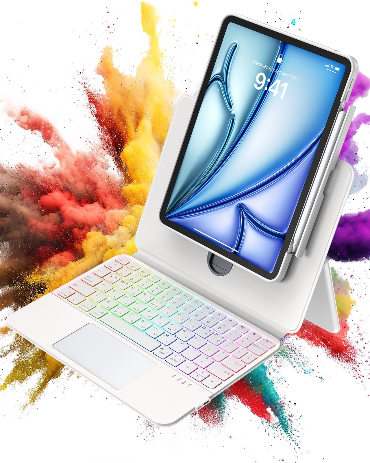 Clear Keyboard Case iPad Air 13 M3/M2 & Pro 12.9 3-6 Gen White RGB