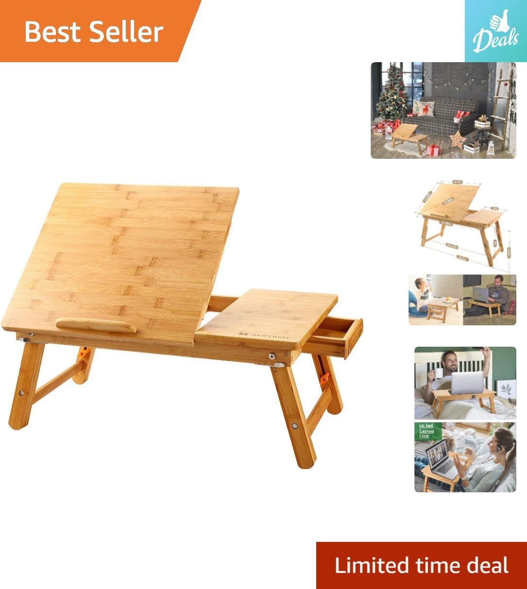 Multi-Functional Bamboo Desk: Adjustable Height Serving Tray for Work & Leisure