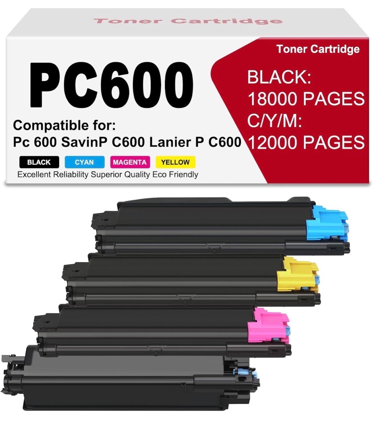 High Yield Toner Cartridge for PC600 Savin PC600 Lanier Printers 4 Pack (BCMY)