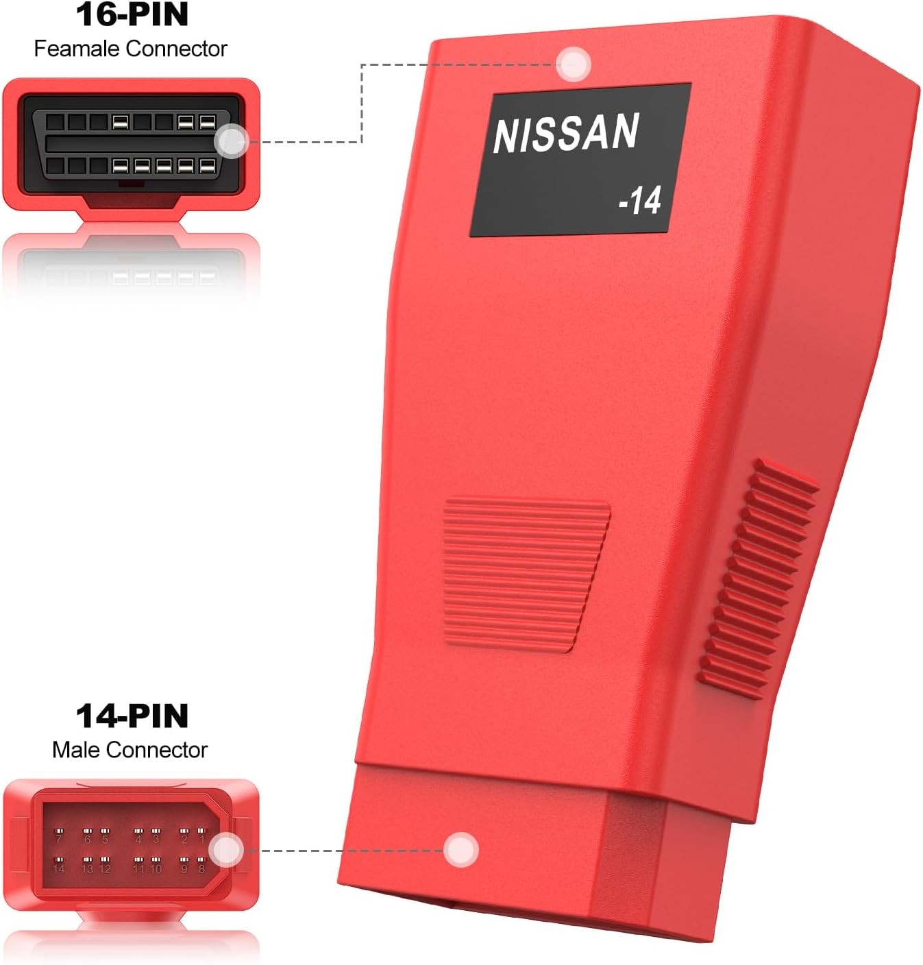 OBD2 Female to 14pin Convert Adapter, OBD1 to OBD II Connector for Nissan, Work