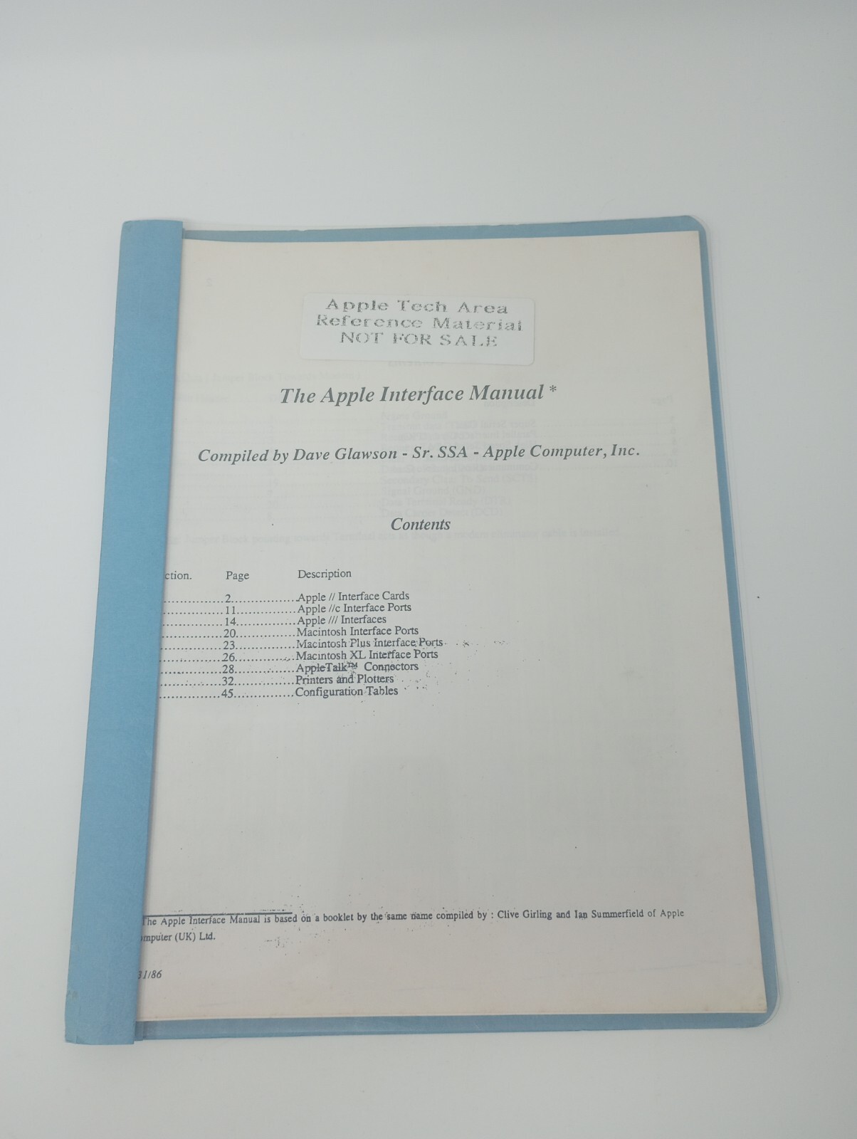 The Apple Interface Manual "Not For Sale" Apple Tech Area Reference Material 