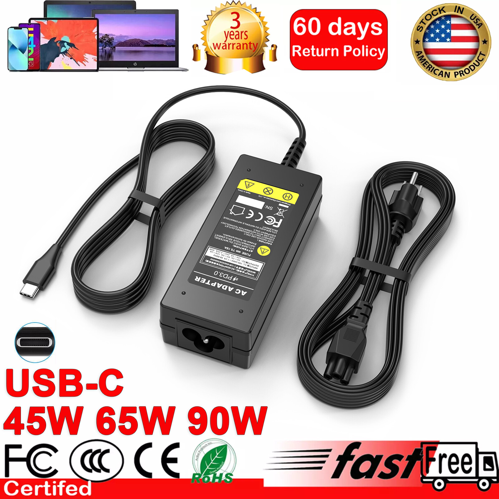 Charger for Lenovo Laptop Chromebook Computer 90W 65W 45W USB C Power Adapter