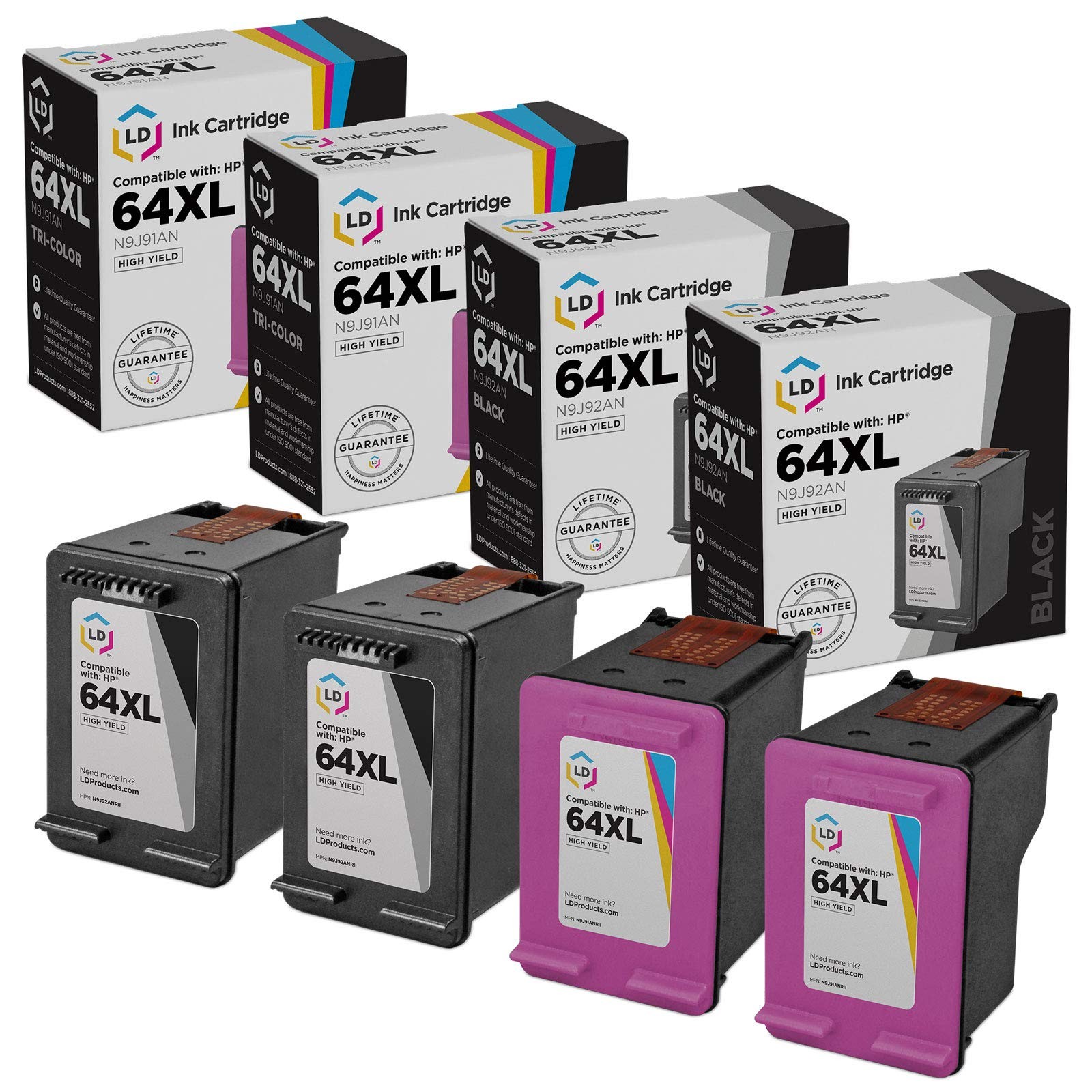 LD 4pk Reman Cartridge Set for HP Ink 64XL N9J92AN N9J91AN Black Color 7155