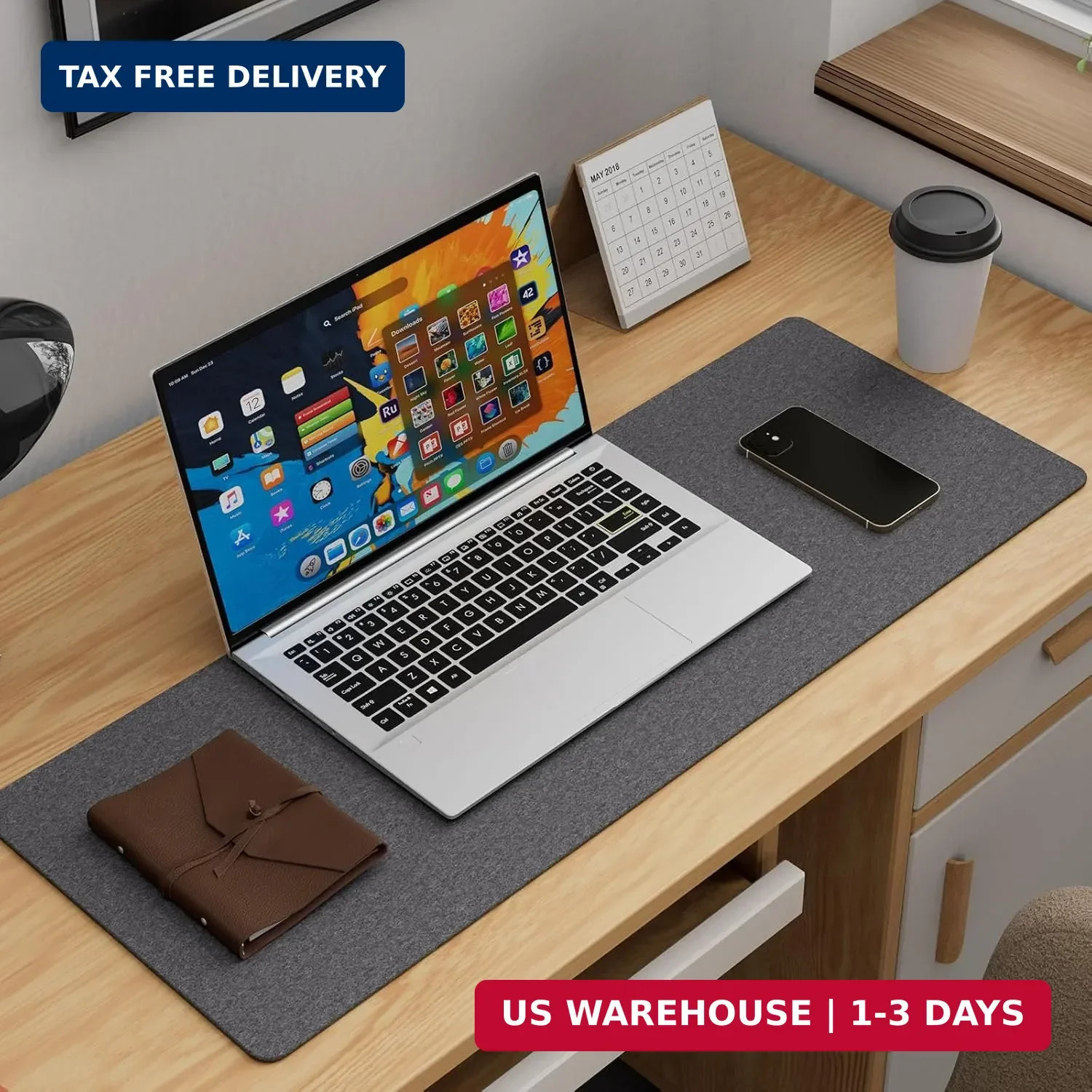 Felt Desk Mat, Large Desk Pad Protector, Office Computer Desk Mat for Keyboard,