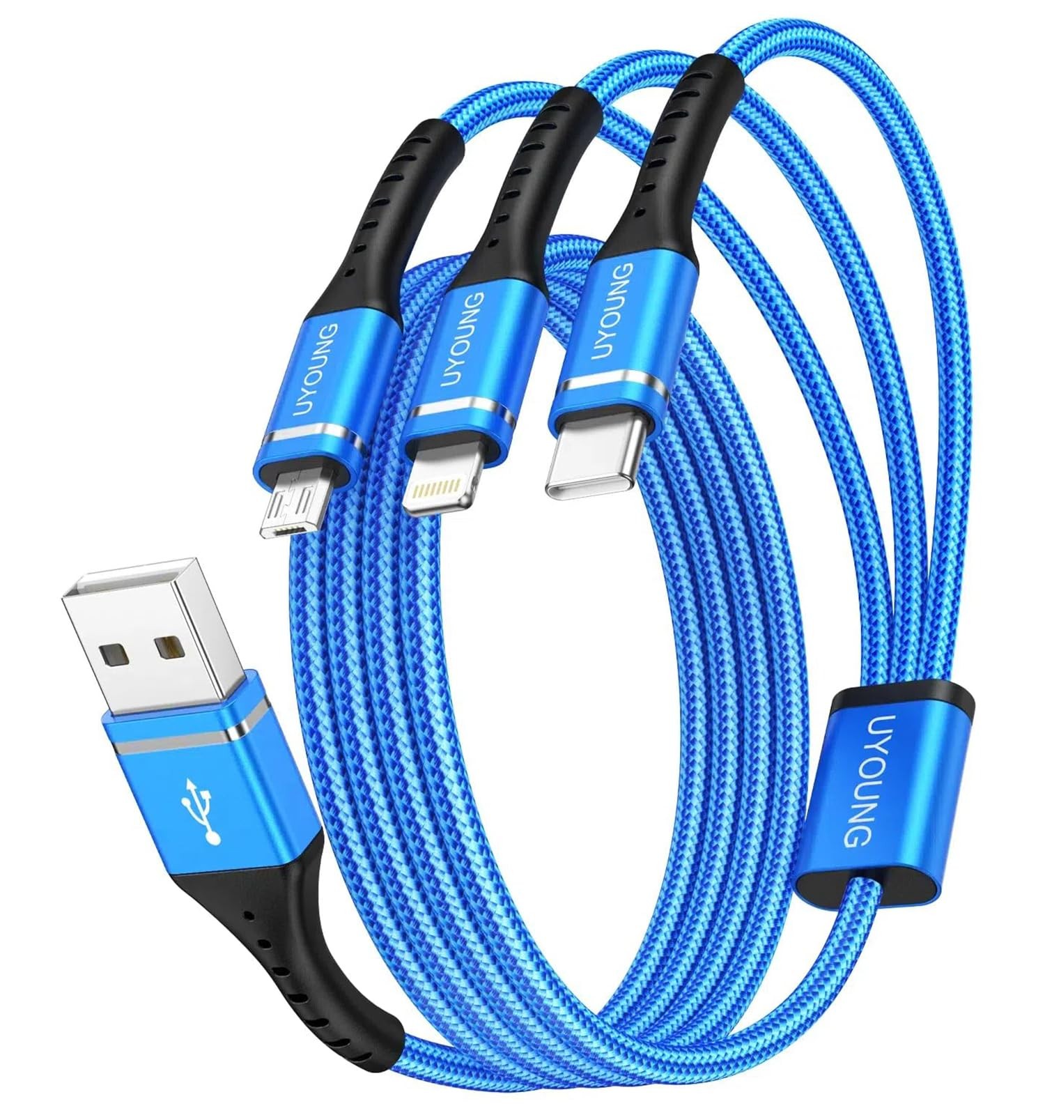 Multi Charging Cable 2Pack 6FT, 3 in 1 Charger Braided Blue 