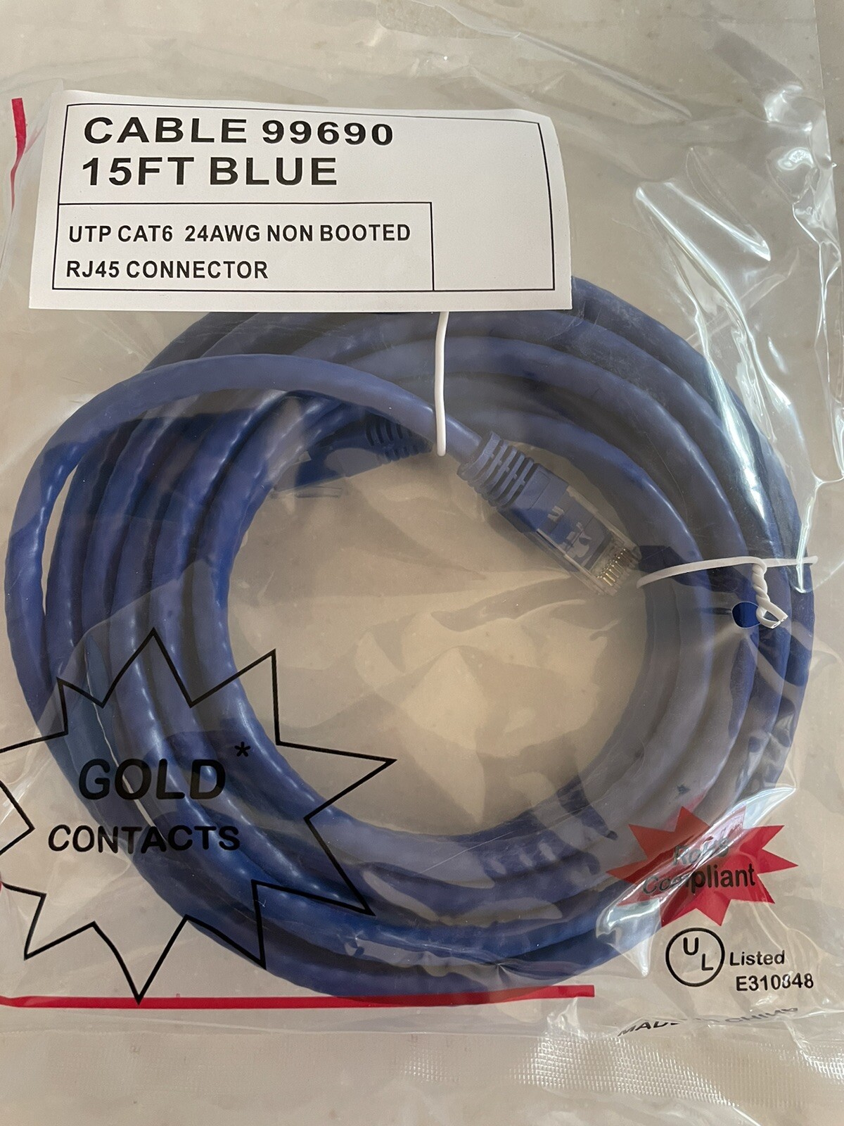 QTY 10 - 15FT BLUE UTP CAT6 NETWORK CABLES PATCH CORDS 24AWG RJ45 CONNECTOR NEW