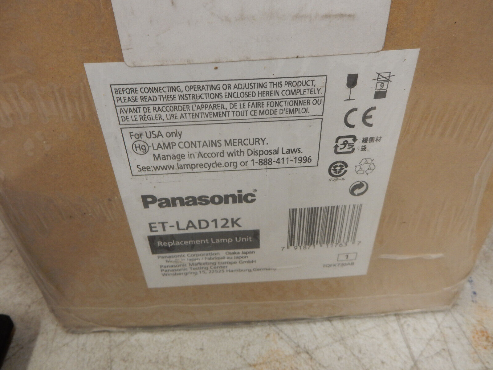 Genuine Original Panasonic ET-LAD12K Projector Lamp PT-DW100U, PT-DZ12000 OEM
