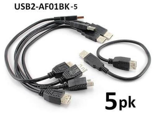 5-PACK 1ft. USB 2.0 A-Type Male to Female Black Extension Cable, USB2-AF01BK