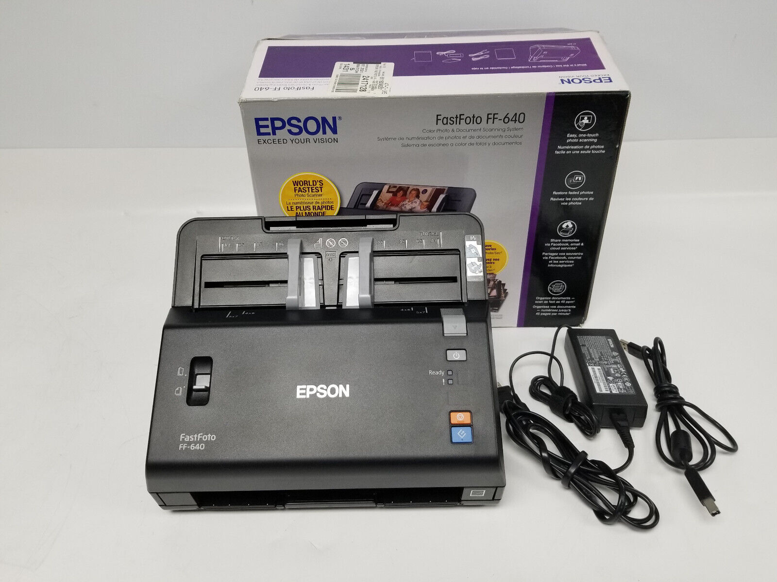Epson FastFoto FF-640 Photo and Document Scanner w/Power Adapter