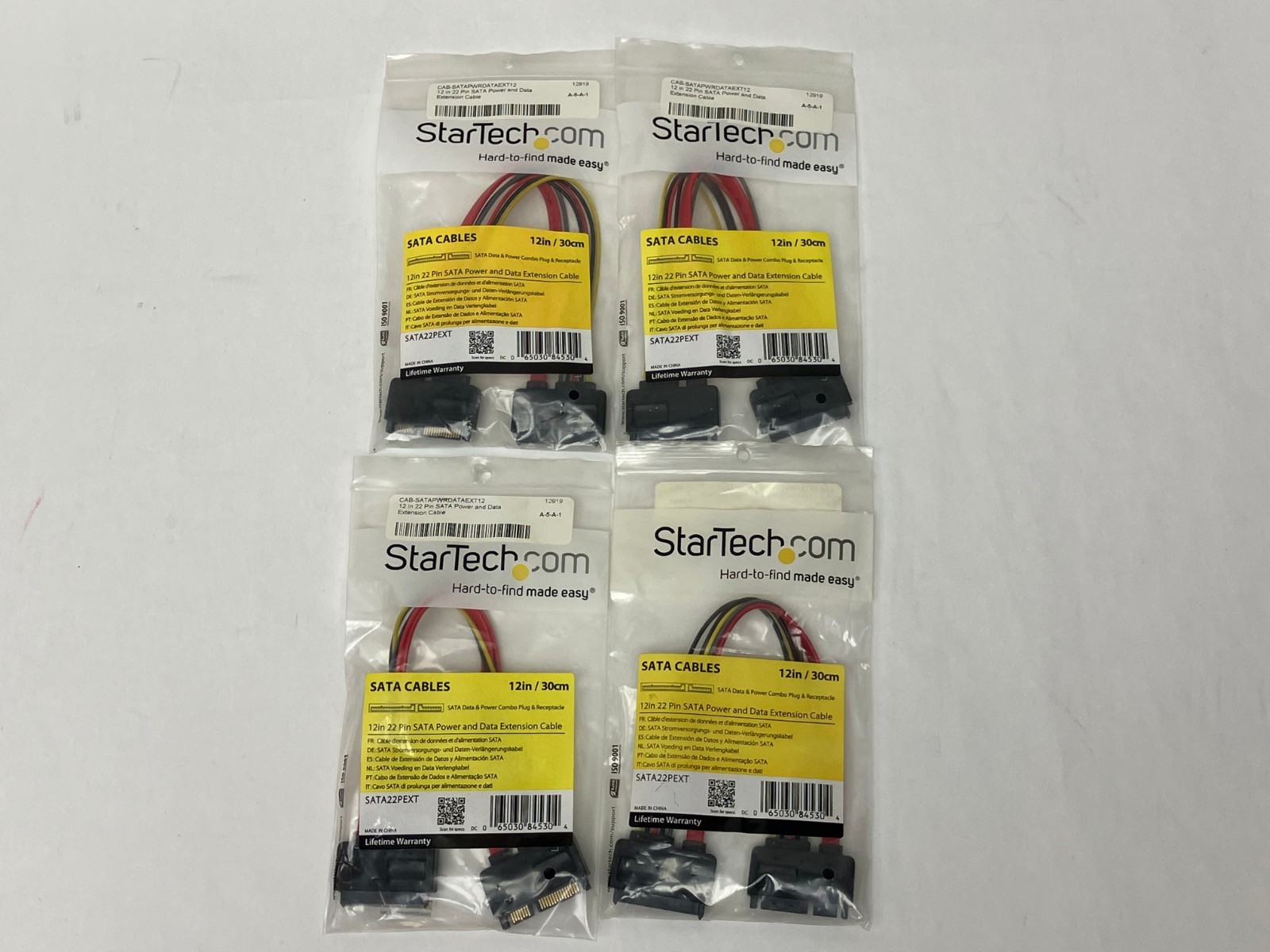 Brand New 4 StarTech SATA22PEXT 12in 22 Pin SATA Power and Data Extension Cable