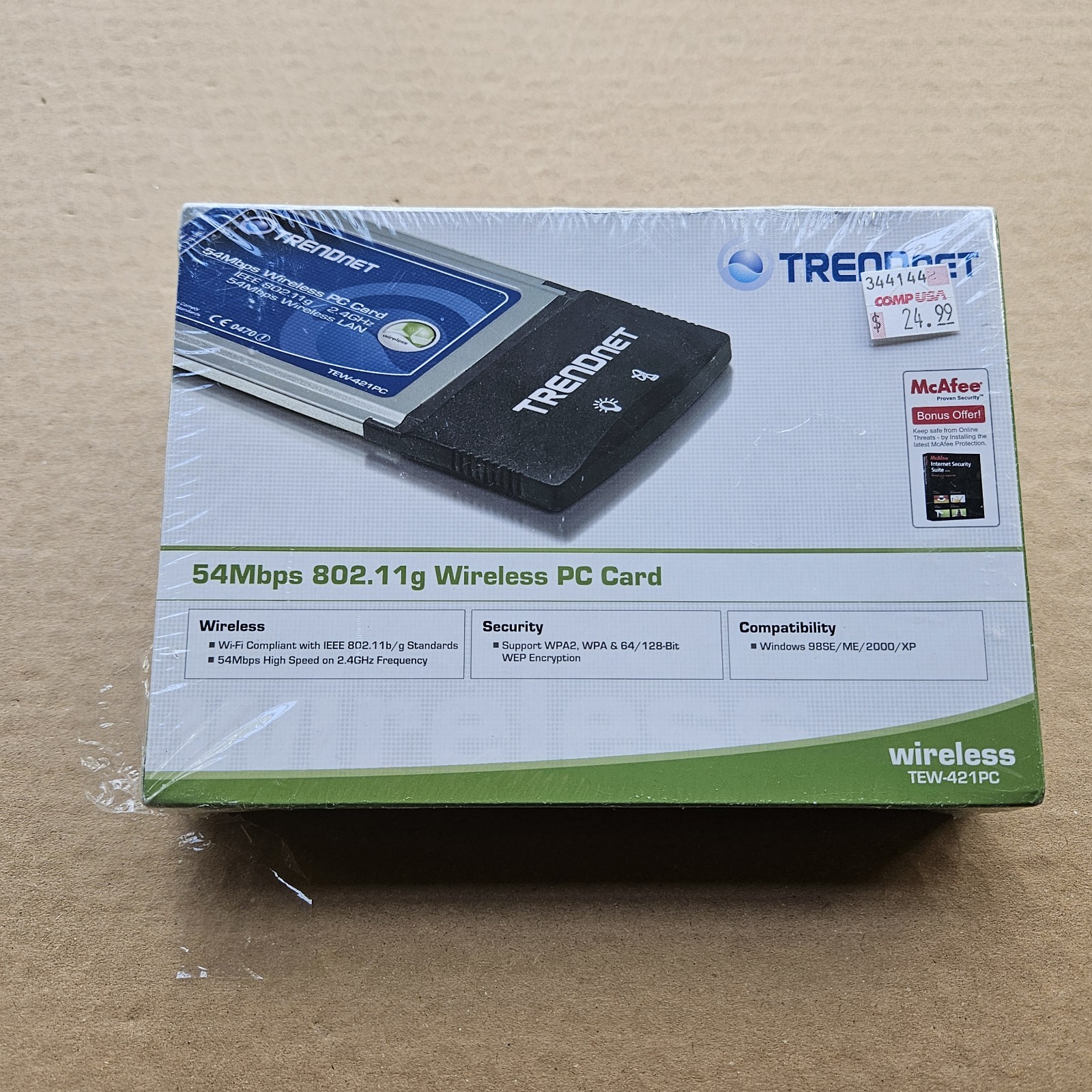 Trendnet Wireless PC Card Laptop 54 Mbps 802.11g Network Adapter (TEW-421PC) NEW
