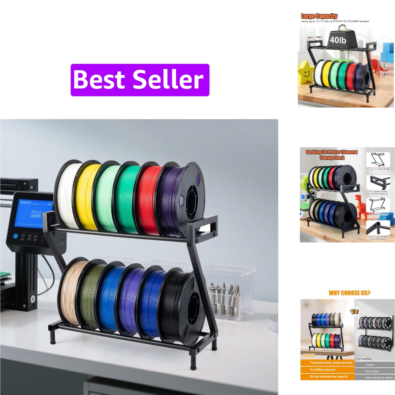 Z-shaped 2 Tiers 3D Printer Filament Storage Rack Desktop,3D Printer Filament...