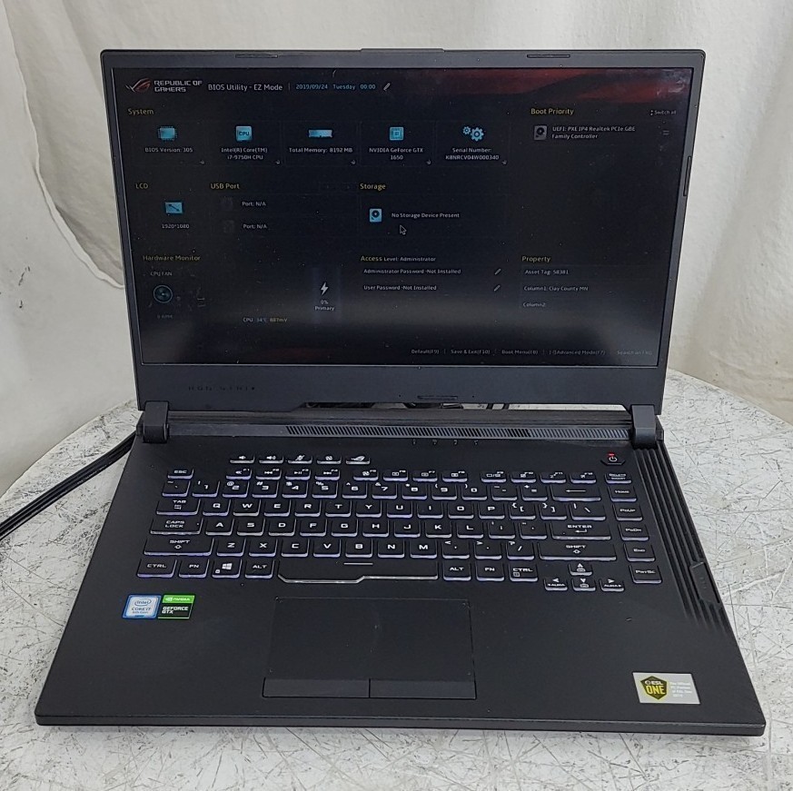 ASUS ROG STRIX G531GT Laptop Core I7-9750H 8GB SEE NOTES