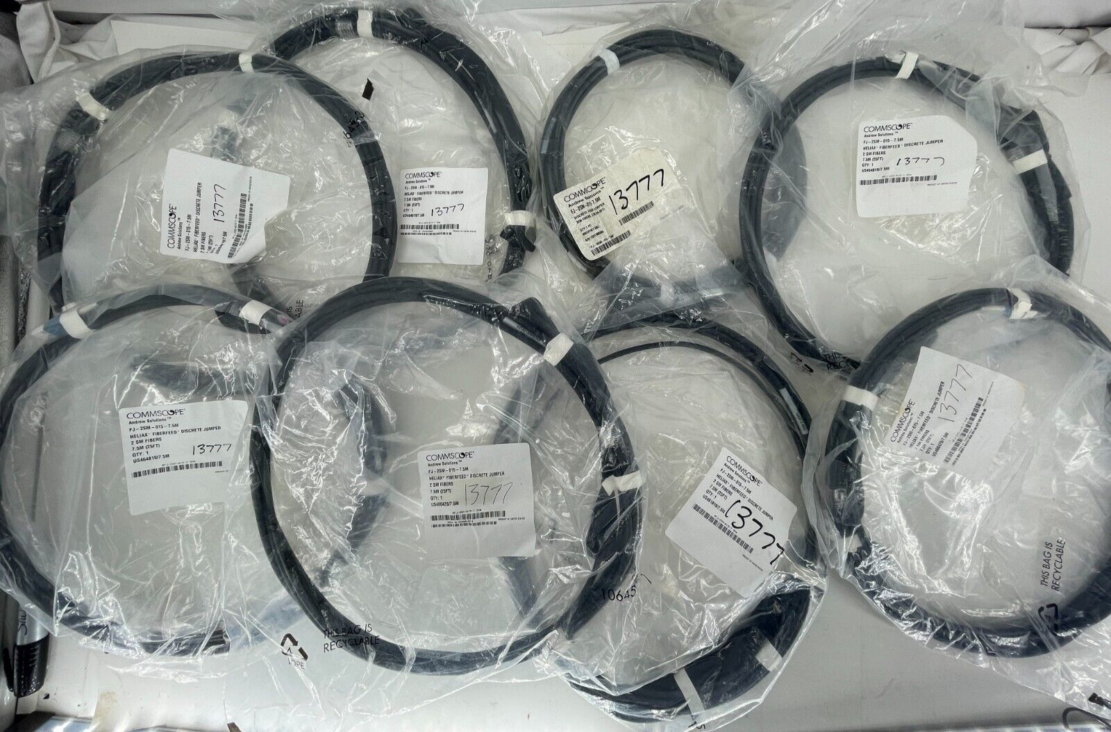 Lot of 8 CommScope FJ-2SM-015-7.5M HELIAX FIBERFEED DISCRETE FIBER OPTICAL CABLE