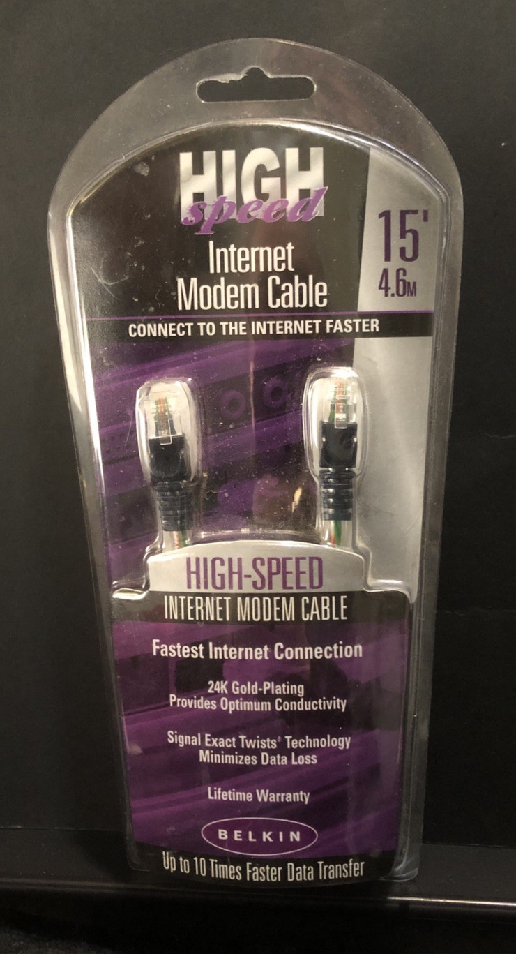 BELKIN HIGH SPEED INTERNET MODEM CABLE 15' 24k GOLD-PLATING F3L900-15-ICE-S NEW 