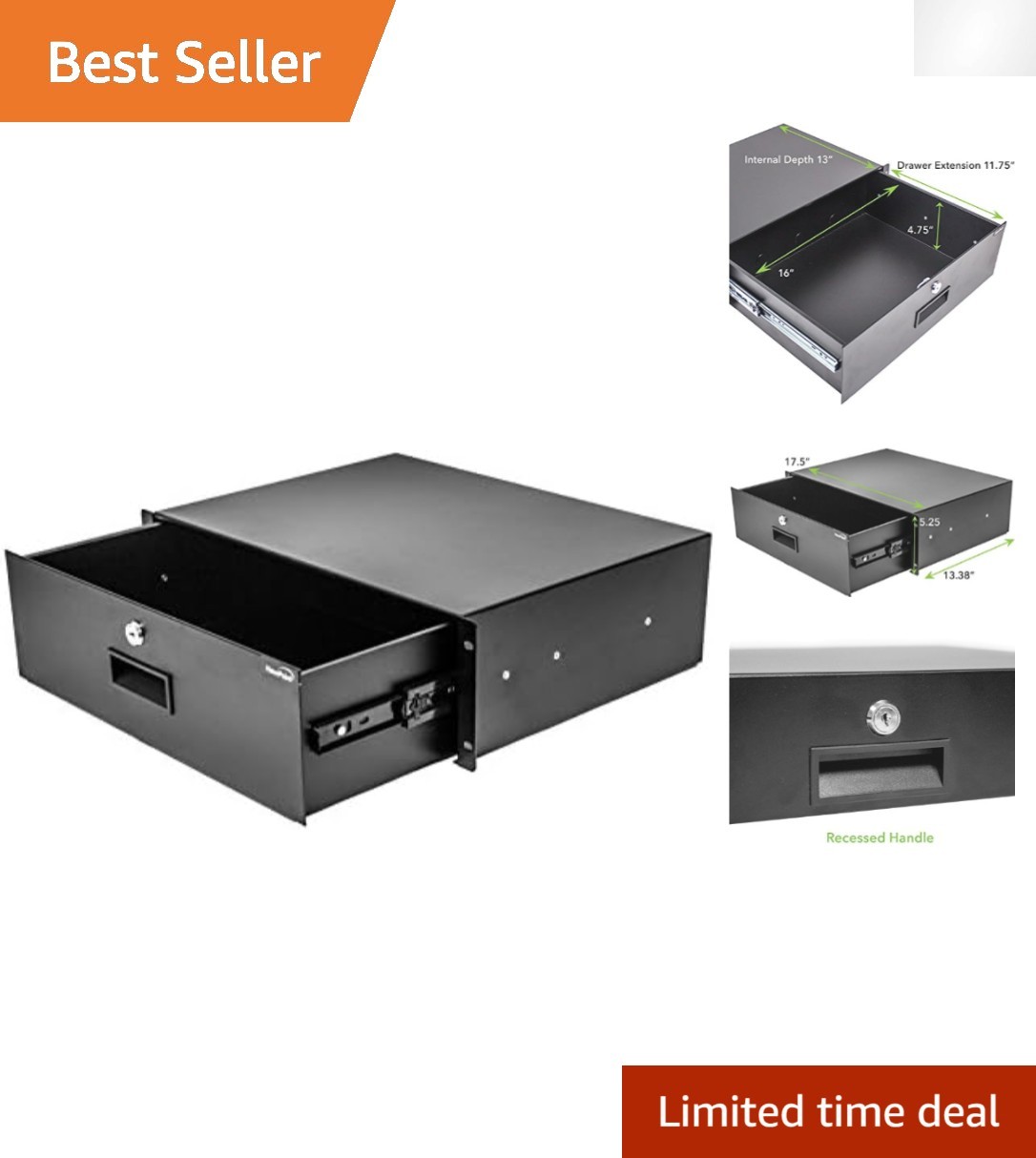 Secure 3U Rack-Mount Server Cabinet with Lockable Drawer - Durable Metal Design