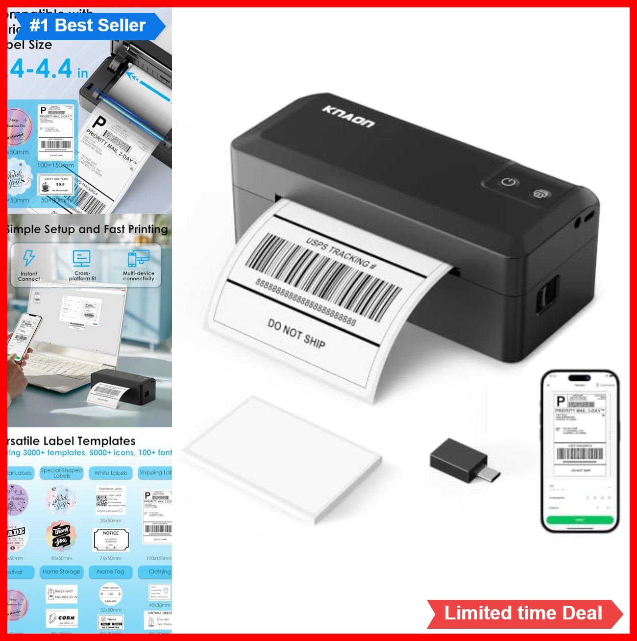 Thermal Shipping Label Printer 4x6 Bluetooth USB Portable Compact 203dpi for