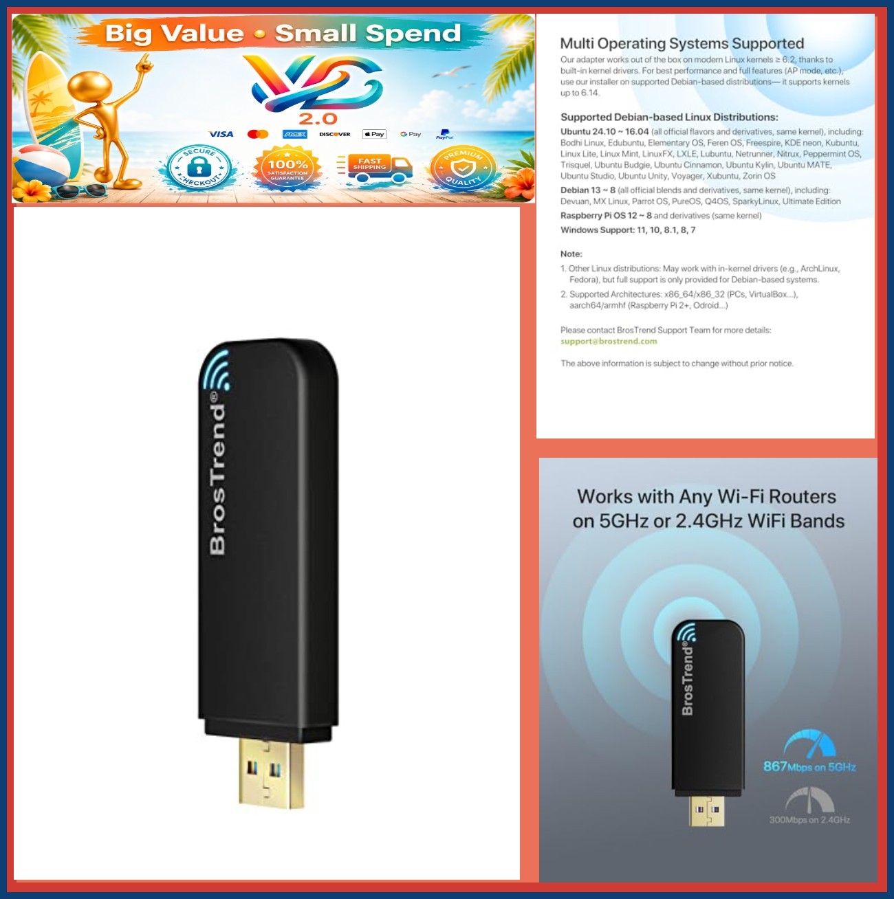 AC1200 Linux USB WiFi Adapter Dual Band 867Mbps 5GHz Ubuntu Mint Kali