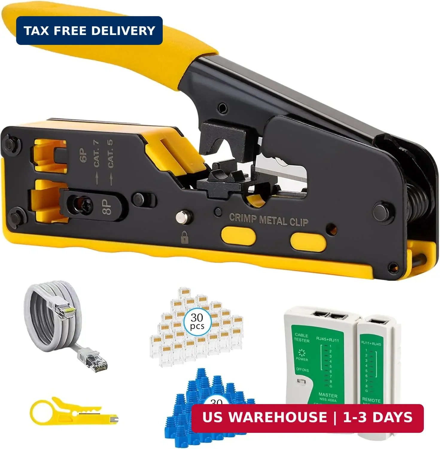RJ45 Crimp Tool Pass Through Kit - Professional Complete Ethernet Crimping tool