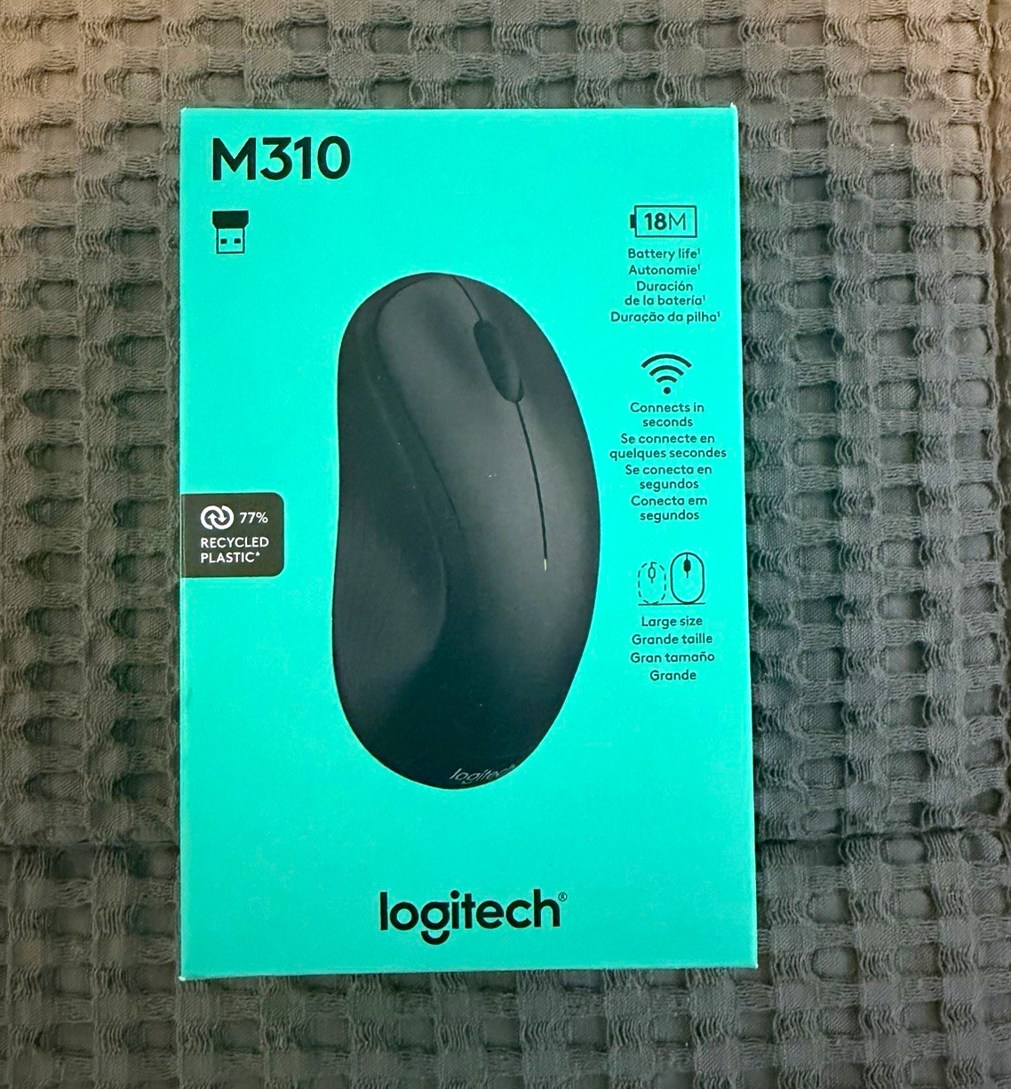 Logitech M310 Wireless USB Receiver Optical Mouse 1000 DPI 3-Button Black