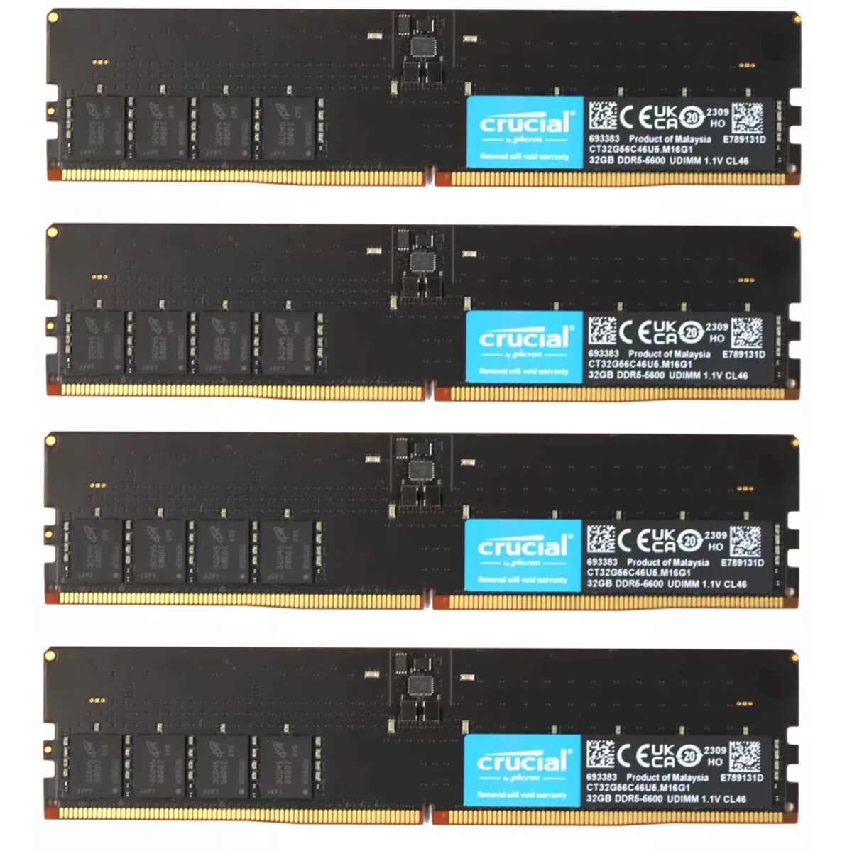 New Crucial 128GB (4X32GB) DDR5 5600MHz PC5-44800 UDIMM Memory Ram CT32G56C46U5