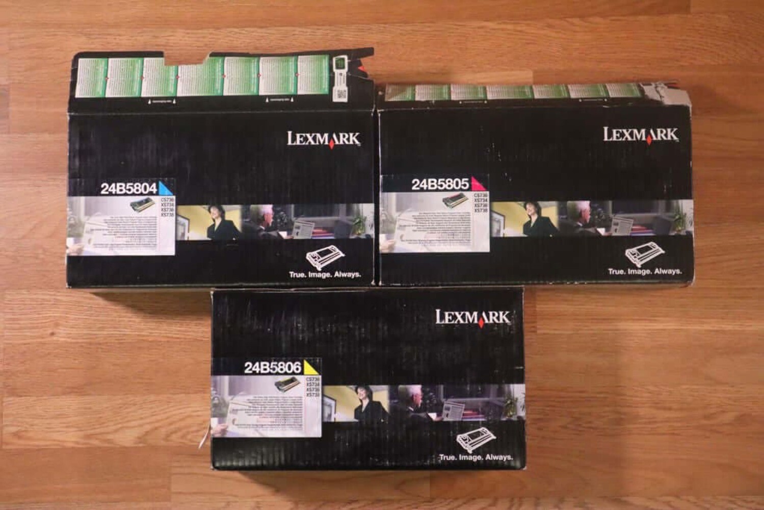 3 Open OEM Lexmark CS736,XS734,XS736,XS738 CMY High Yield Toners 24B5804,05,06