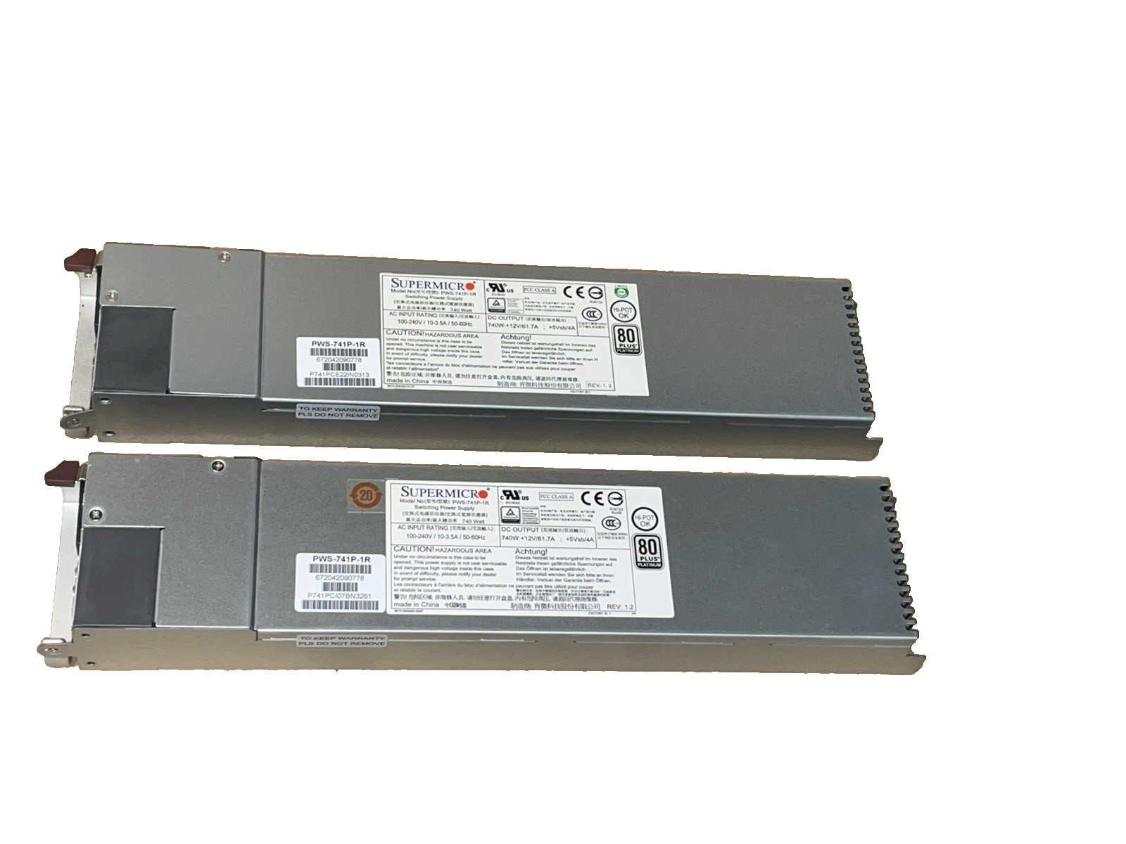 Lot of 2 Supermicro PWS-741P-1R 740WATT 1U 80+ PLATINUM 1xFAN HOT SWAP Power Supply