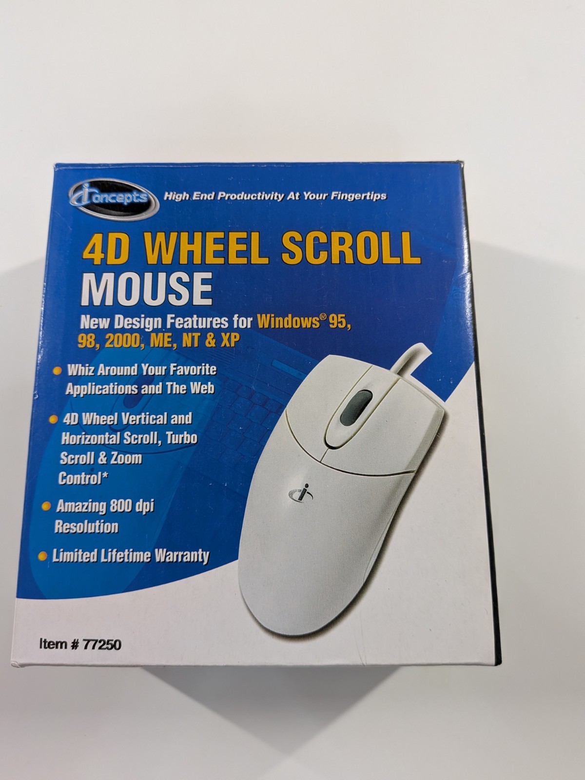 iConcepts 4D Wheel Scroll Mouse 77250 Vintage Windows 95 98 2000 ME NT XP Boxed