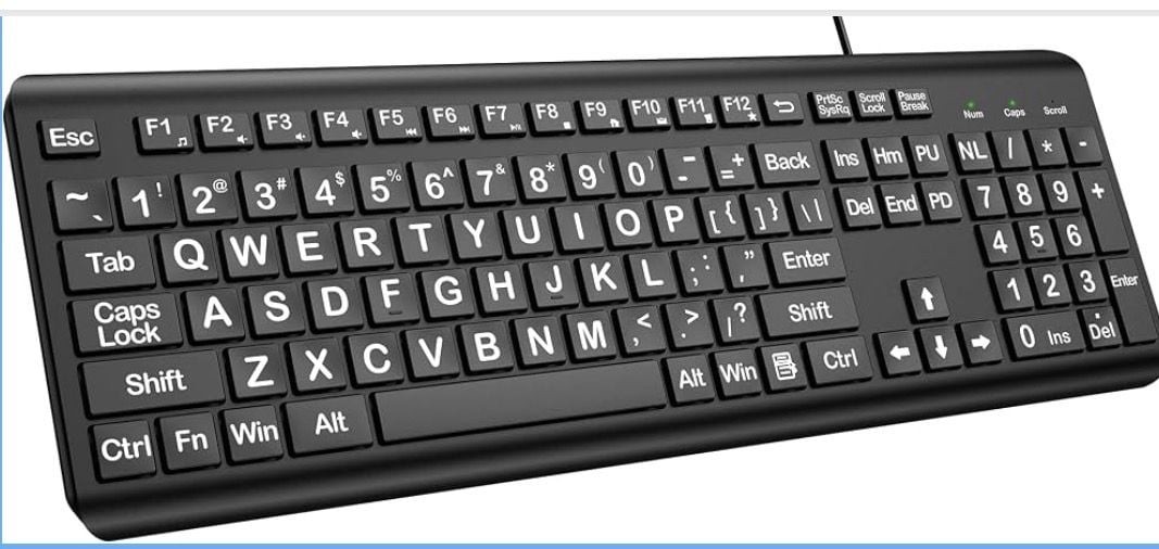 EDJO Large Print Computer Keyboard Wired USB Full Size Black