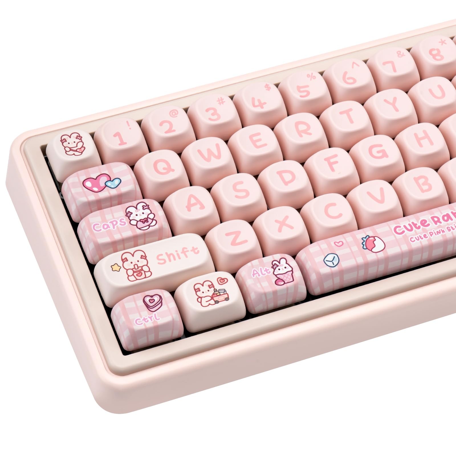 Cute Pink Keycaps Rabbit Theme MOA Profile PBT Keycap Set Keyboard