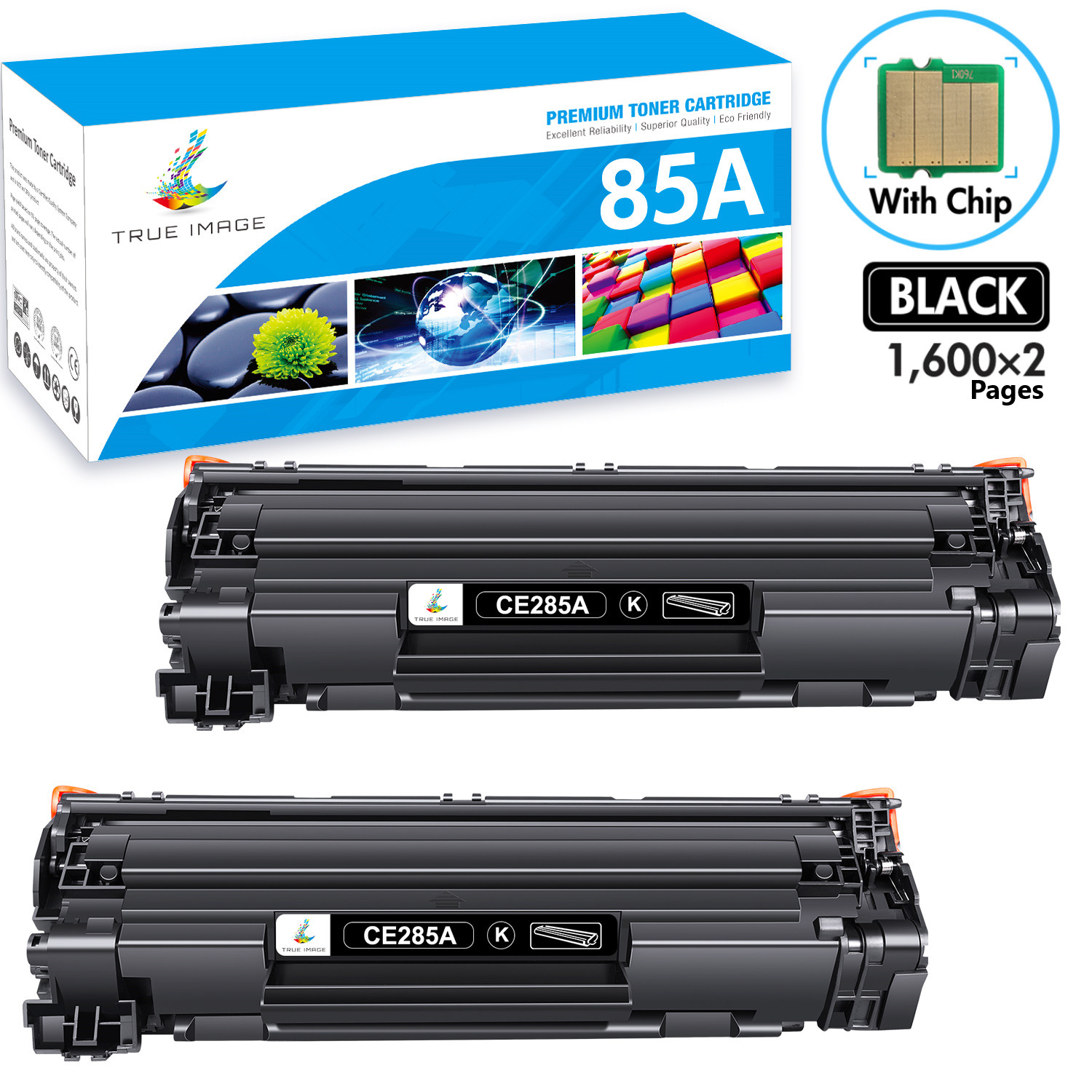 2x Premium CE285A 85A Black Toner Cartridge for HP LaserJet M1130 M1219nf MFP