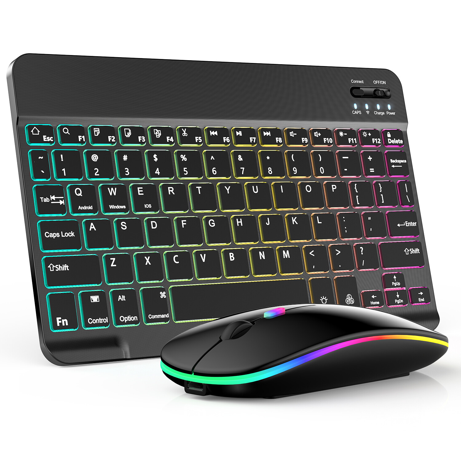 RGB Wireless Keyboard & Mouse Combo-Ergo Multi-Device Set For iPad PC Laptop