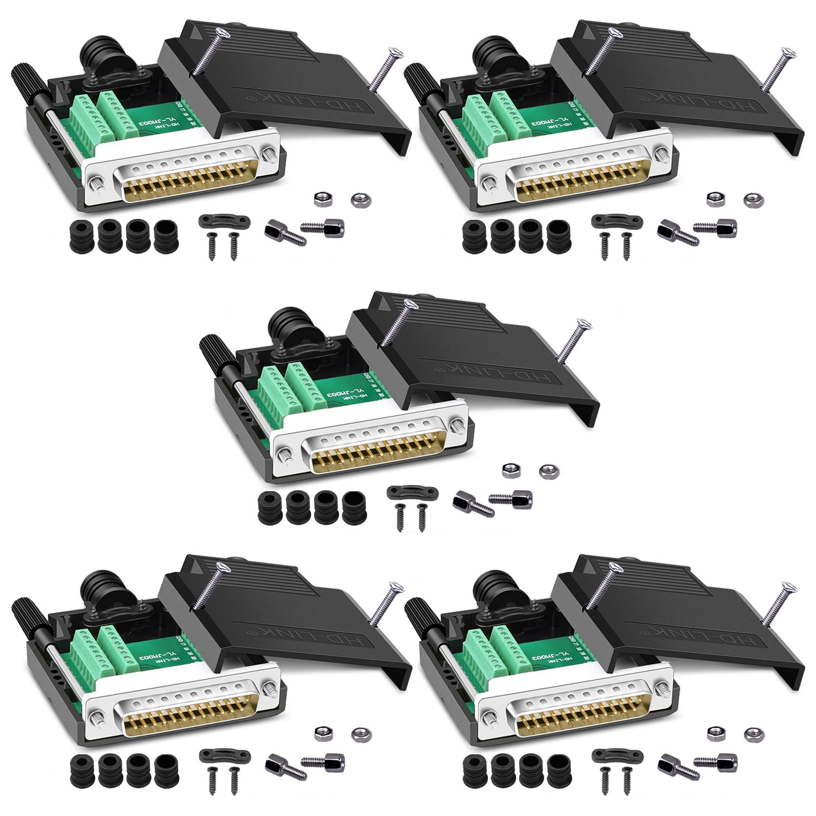 5PCS DB25 Solderless Connector, RS232 D-SUB Serial to 25-pin Port 16mm Thinne...