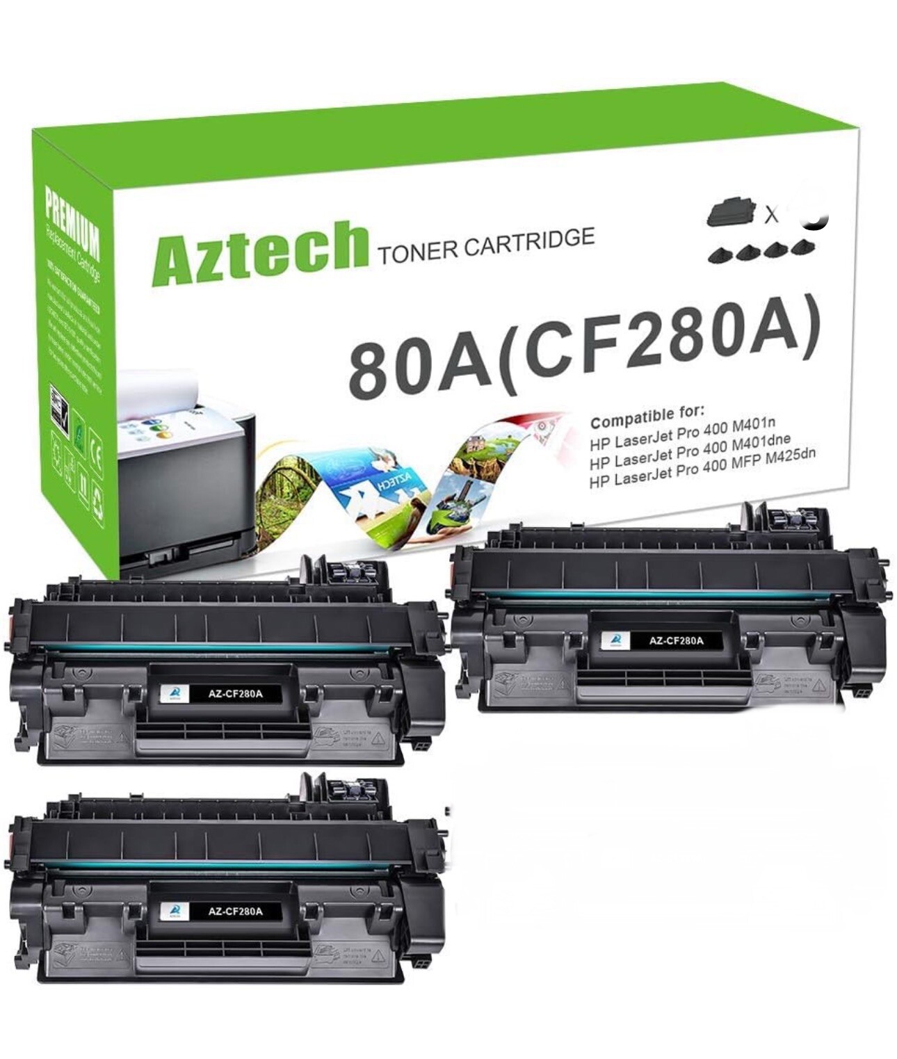 Aztech Compatible Toner Cartridge Replacement for HP 80A CF280A 80X CF280X 3pk