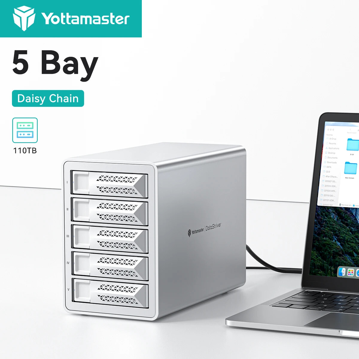 Yottamaster 5 Bay Type C Hard Drive Enclosure Daisy Chain For 2.5/3.5" SATA HDDs