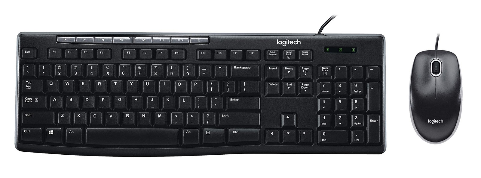 Logitech MK200 Wired Keyboard and Mouse Combo Full Size Media Keys Black